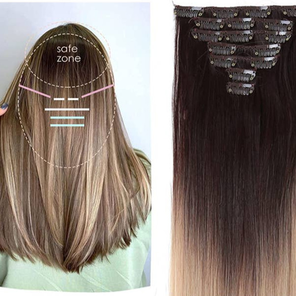 16” STRAIGHT BROWN-ASH BLONDE 7 PIECE CLIP IN EXTENTIONS - Picture 8 of 12